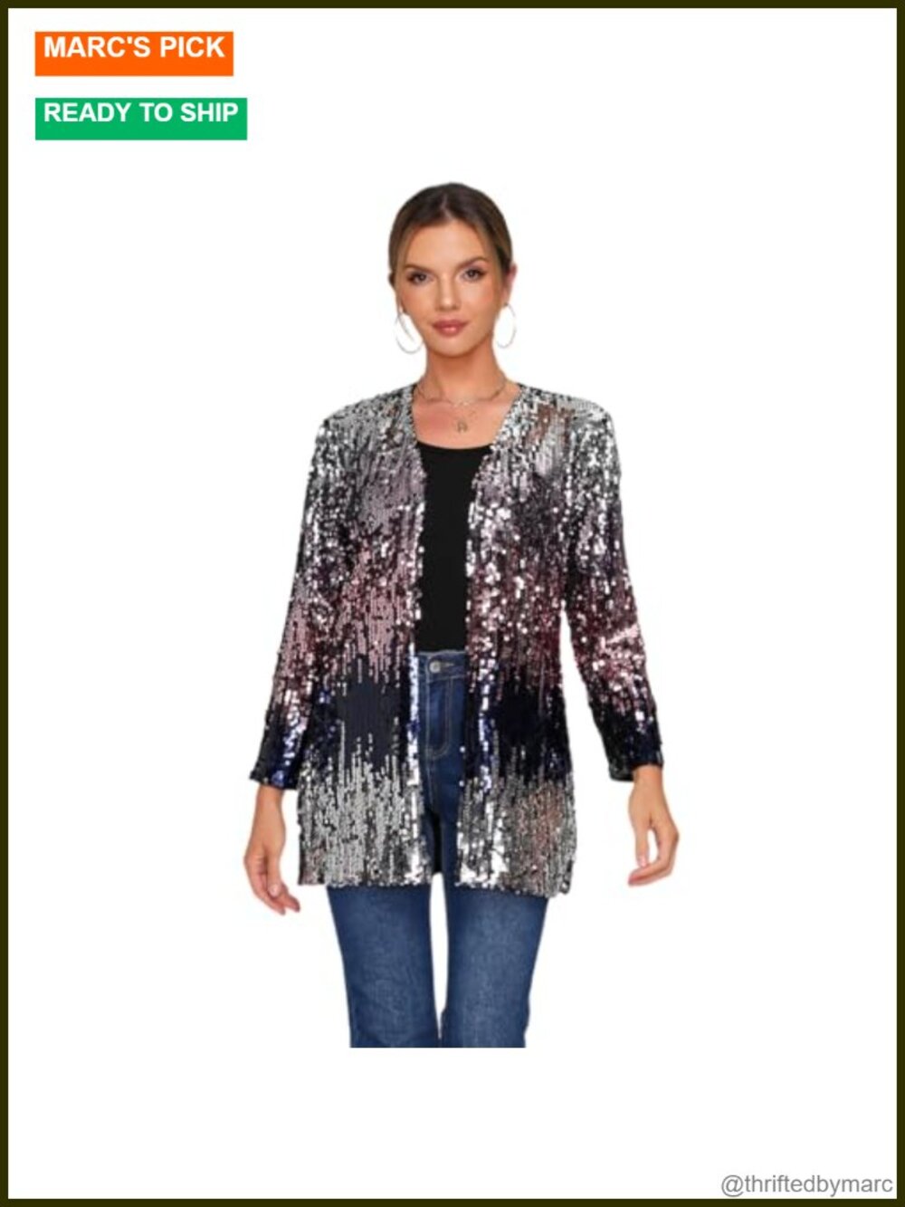 Sequin Jacket Open Front Blazer Long Sleeve Glitter Sparkly Party Coat